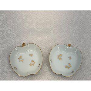 Ardalt Apple Shaped Porcelain Trinket Dishes Gold Floral Details & Trim‎